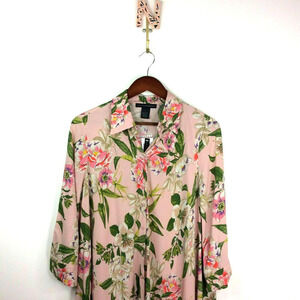 NEW Grace Elements Floral Button Down Shirt Blouse